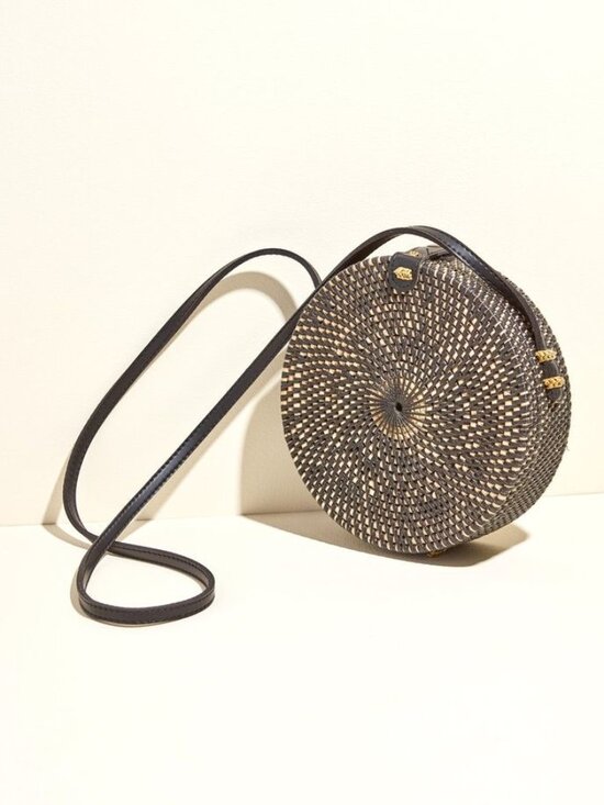 Village Thrive Handbags - Village Thrive Round Rattan Purse in Black